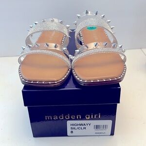 Madden Girl Highwayy Spike Studded Rhinestone Sandals size 8 NEW